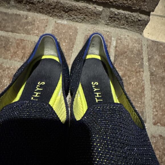 Rothys The Loafer Metallic Lattice Navy Blue Flats Size 9.5 - Picture 11 of 16